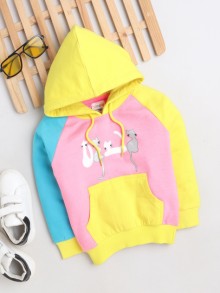 BUMZEE Neon Pink Girls Full Sleeves Hooded Sweatshirt