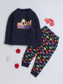 BUMZEE Navy Boys Full Sleeves T-Shirt & Pyjama Set