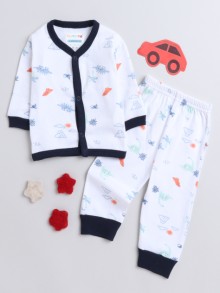 BUMZEE White Baby Boys Full Sleeves Jabla & Pyjama Set