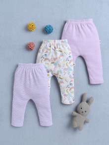 BUMZEE White & Lavender Baby Girls Diaper Pants / Leggings / Pyjamas Pack Of 3