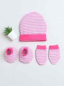 BUMZEE Pink Girls Cotton Cap Mitten Bootie Set