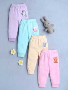 BUMZEE Pink & Lavender Full Length Girls Cotton Pyjamas Pack Of 4