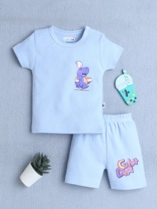 BUMZEE Sky Blue Baby Boys Half Sleeves T-Shirt & Short Set