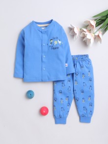 BUMZEE Royal Blue Baby Boys Full Sleeves Jabla & Pyjama Set