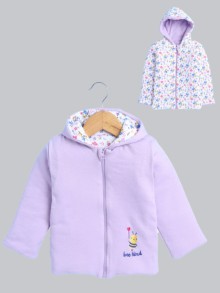 BUMZEE Lavender & White Baby Girls Full Sleeves Cotton Reversible Padded Jacket