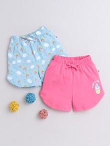 BUMZEE Sky Blue & Pink Girls Shorts Pack Of 2