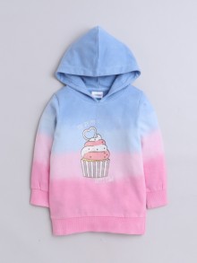 BUMZEE Pink & Blue Girls  Full Sleeves Cotton Hooded Sweatshirt