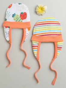 BUMZEE Orange & Multi Baby Boys Ear Flap Tying Cap Pack Of 2