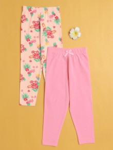 BUMZEE Girls Leggings Pink & Peach Pack of 2