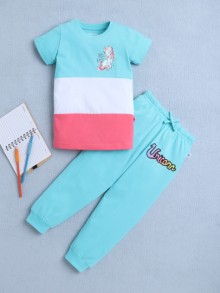 BUMZEE Blue & Pink Girls Half Sleeves T-Shirt & Pyjama Set