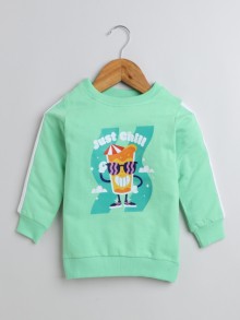 BUMZEE Light Green Boys Full Sleeves Cotton Sweatshirt