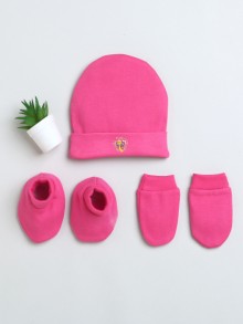 BUMZEE Pink Girls Cotton Cap Mitten Bootie Set