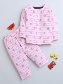 BUMZEE Baby Pink Baby Girls Full Sleeves Jabla & Pyjama Set