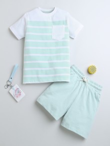 BUMZEE Sea Green Boys Half Sleeves T-Shirt & Short Set