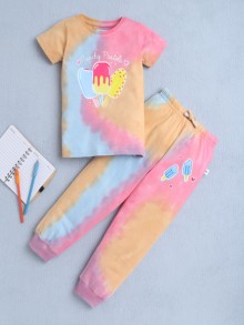 BUMZEE Multi Girls Half Sleeves T-Shirt & Pyjama Set