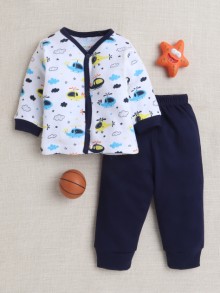 BUMZEE Navy & White Baby Boys Full Sleeves Jabla & Pyjama Set