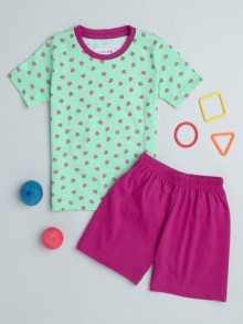 BUMZEE Green & Pink Girls Half Sleeves T-Shirt & Short Set