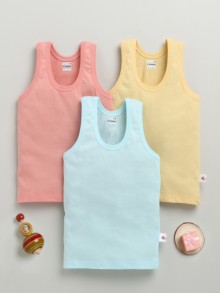 BUMZEE Boys Sleeveless Vest Yellow & Coral Pack of 3