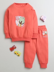 BUMZEE Coral Girls Full Sleeves Cotton Sweatshirt & Jogger Set