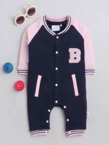 BUMZEE Navy & Pink Girls Full Sleeves Fashion Trendy Sleepsuit