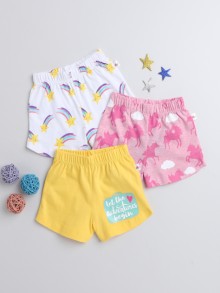 BUMZEE Pink & Yellow Girls Shorts Pack Of 3