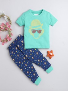 BUMZEE Green & Navy Boys Half Sleeves T-Shirt & Pyjama Set