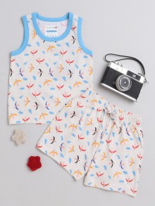 BUMZEE Off White Boys Sleeveless T-Shirt & Short Set