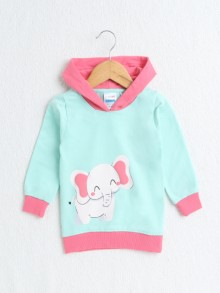 BUMZEE Mint Green & Pink Girls  Full Sleeves Cotton Hooded Sweatshirt