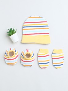 BUMZEE White & Yellow Boys Cotton Cap Mitten Bootie Set