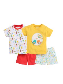 Bumzee Red & Yellow Girls T-Shirt & Shorts Set Pack Of 2