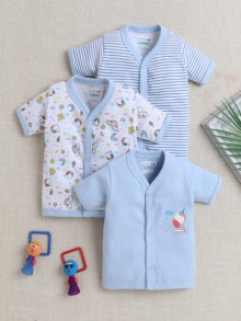 BUMZEE Girls Half Sleeves Jabla Sky Blue & White Pack of 3