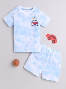 BUMZEE White & Blue Boys Half Sleeves T-Shirt & Short Set