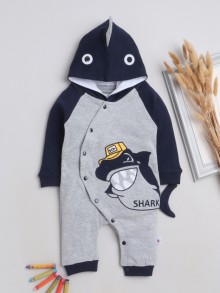 BUMZEE Grey & Navy Boys Full Sleeves Fashion Trendy Sleepsuit With Hood