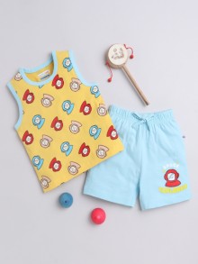 BUMZEE Blue & Yellow Boys Sleeveless T-Shirt & Short Set