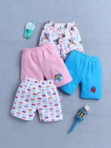 BUMZEE Blue & Pink Girls Shorts Pack Of 4