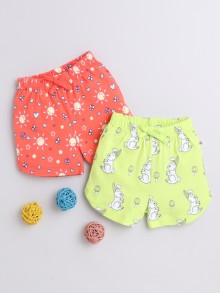 BUMZEE Coral & Green Girls Shorts Pack Of 2