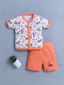 BUMZEE Orange & White Baby Boys Half Sleeves Jabla & Short Set